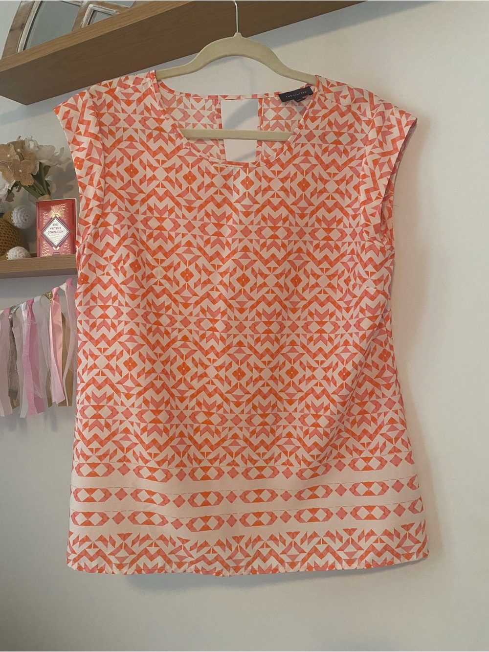 The Limited Orange Geometric Cap Sleeve Blouse